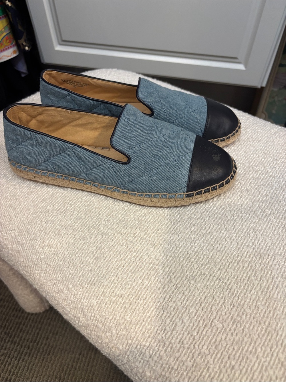 Women’s Talbots Blue Denim Espadrille Slip-On with Black Cap Toe